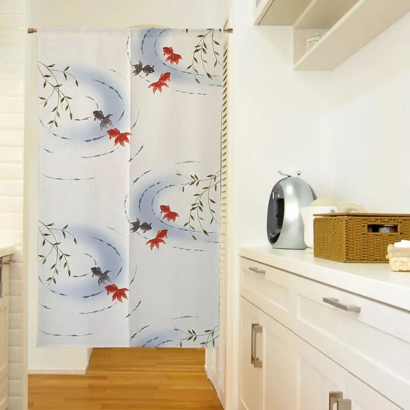 VIKAMA Goldfish Pond Door Curtain, Japanese Water Swirl Print Room Divider Curtain for Hallway Entryway & Doorway Decor