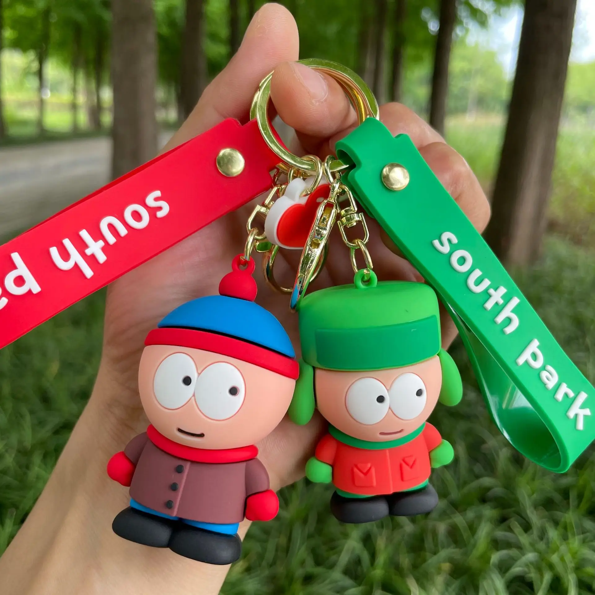 South Parkes Dolls Key Chains Anime Figure Key Ring Kawaii Bags Pendant Kids Toys Cute Car Key Chain Backpacks Pendants Gifts