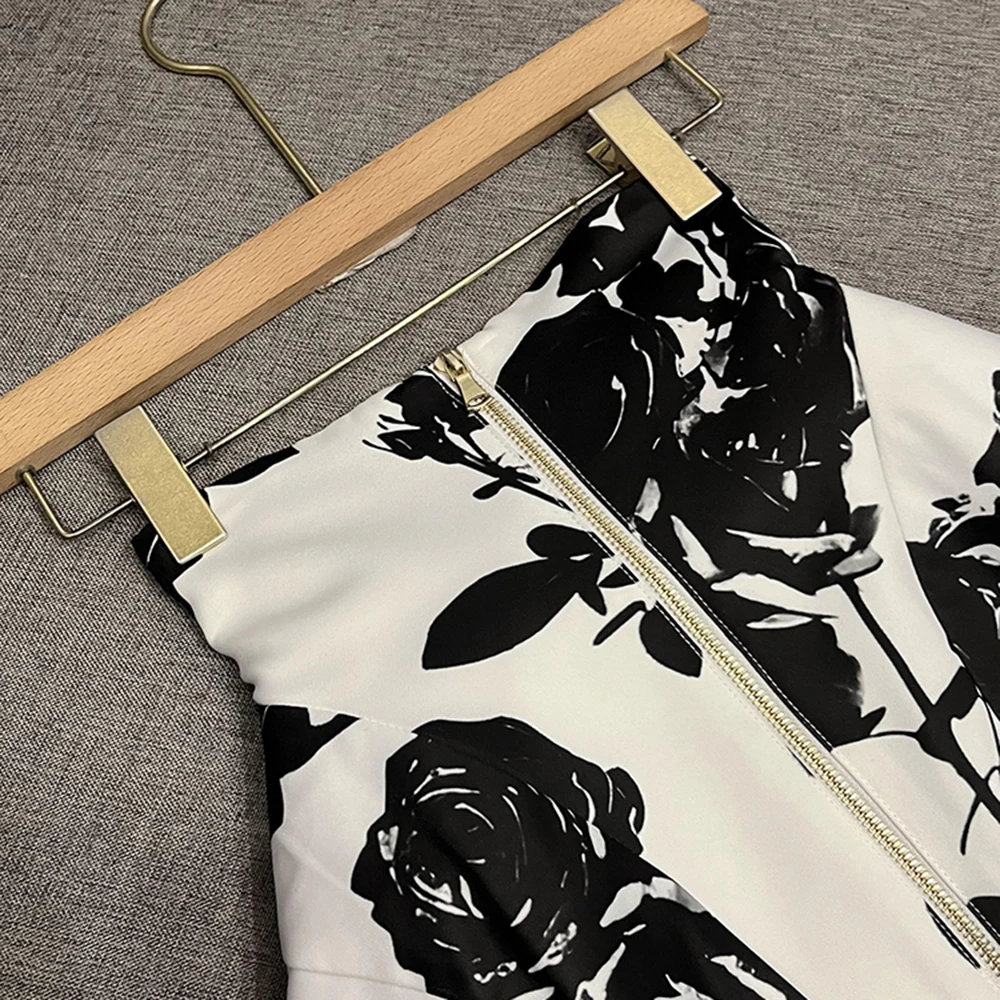 TWOTWINSTYLE النمط الفرنسي خمر طباعة التنانير للنساء عالية الخصر تقسم مشبك معدني وردي الحلو شيك تنورة الإناث KSK508739