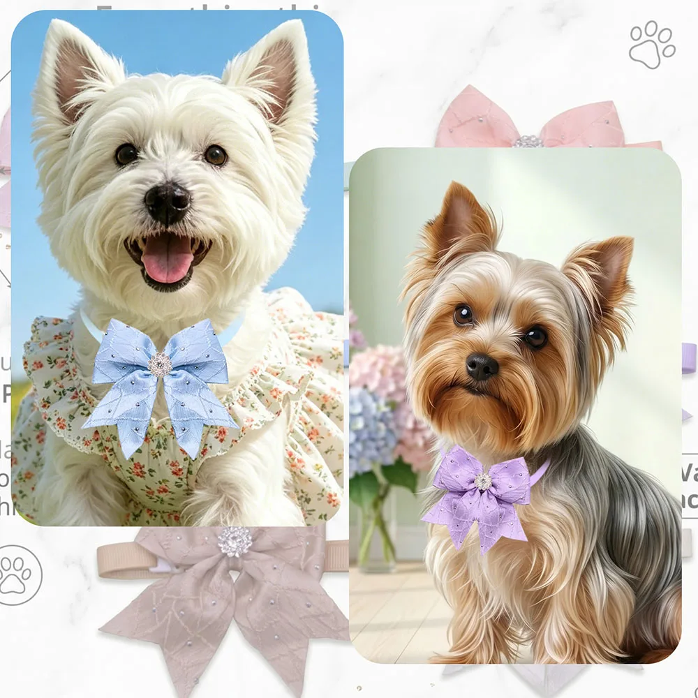 30PCS Luxury Dog Bowties With Diamonds Colorful Adjustable Puppy Neck Ties Pet Collars For Dogs and Cats Grooming Accessories view 3