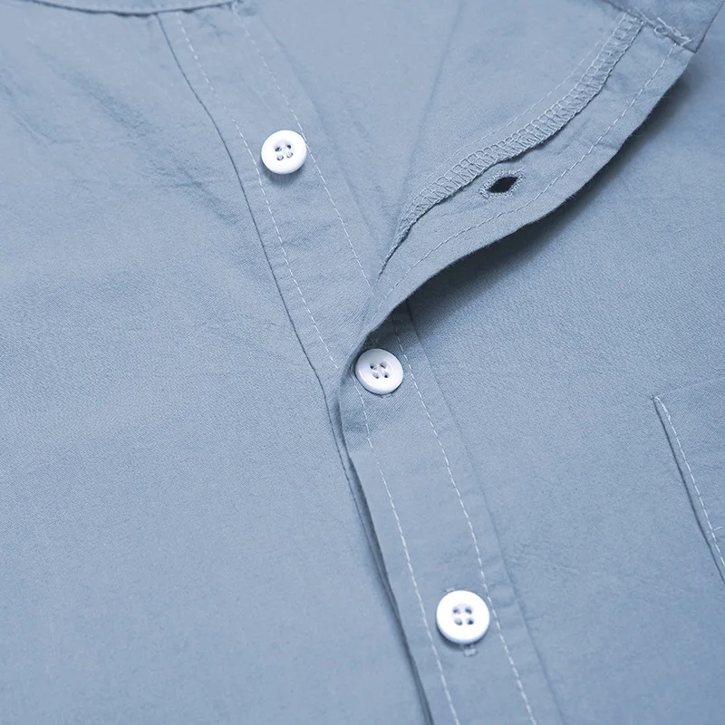 Männer Button-down Schlaf Roben Einfarbig Stehkragen Langarm Nachthemd Mode Komfortable Hause Tragen Lose Bademäntel m-3XL – Detail 5