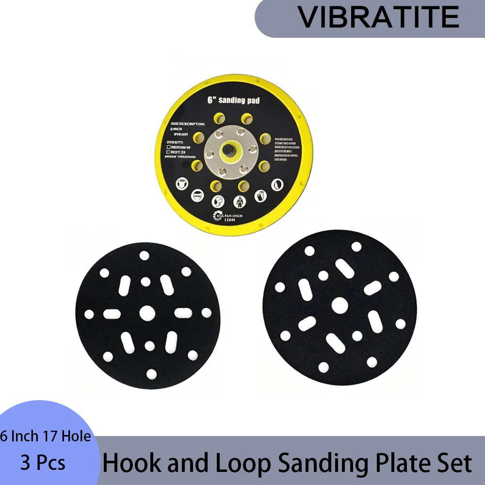 6 Inch 17 Holes Sanding Backing Plate Kit 3PCS Cushion Interface Pad Sponge Buffer Pads for Orbital Sander Paint Wood Polishing