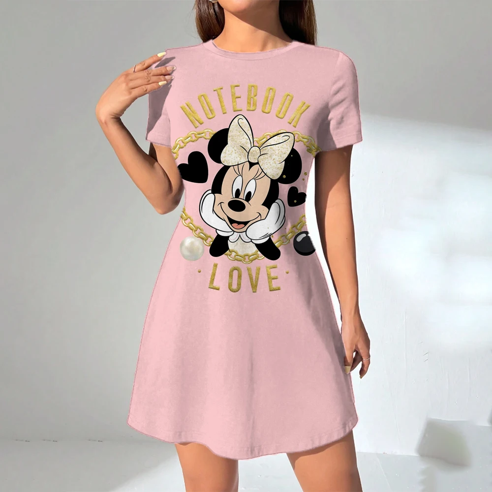 Disney Mickey Mouse print Women Summer Dresses Sex Bikini Short Sleeve Casual Beach T-shirt Dress Loose Swing Sundress ﻿