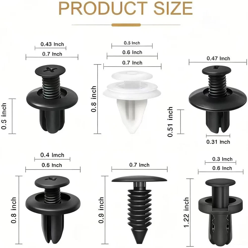 100PCS Car Bumper Clips 6 Sizes Plastic Retainer Clips Push Pin Rivet Set Car Body Trim Screw Fasteners Fenders Panel Clips