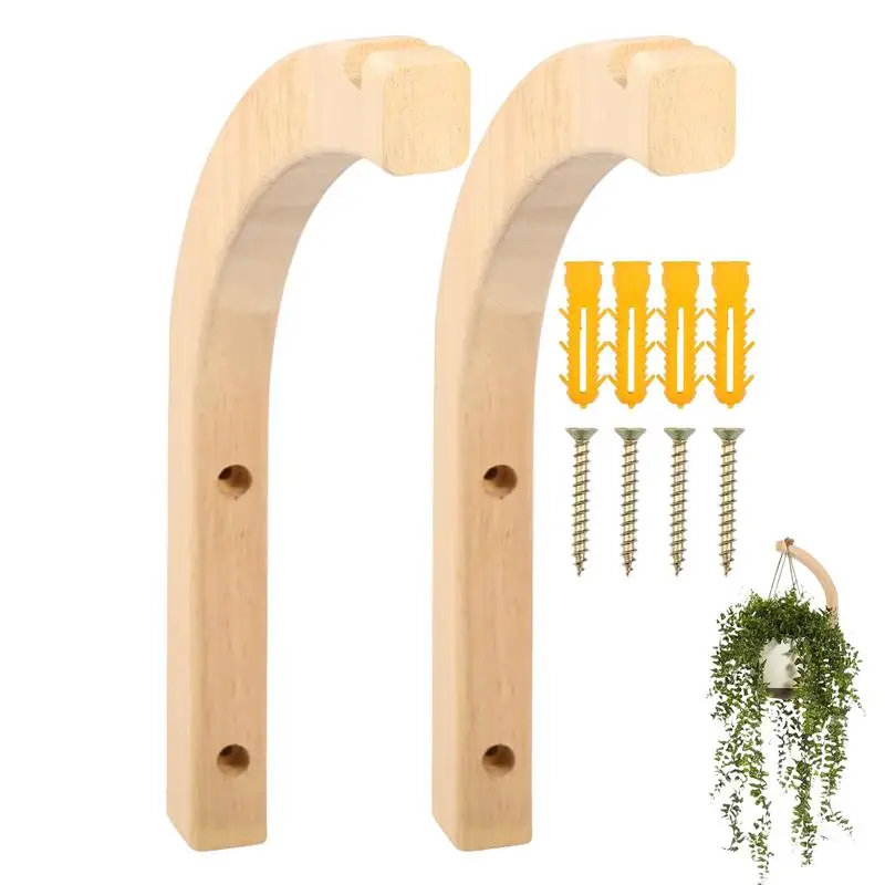 

2Pcs Wooden Hooks Wall Entrance Clothes Hanger Wood Hook Indoor Non Perforated Plant Hook Decor Curved Shape Wall Hooks for Home