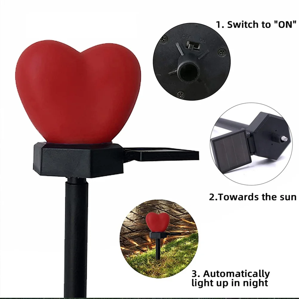 Solar Power Land Lamp Set Of 2 Heart Shape Decorative Ground Plug Light IP55 Waterproof Street Driveway Decoration For Yard Lawn