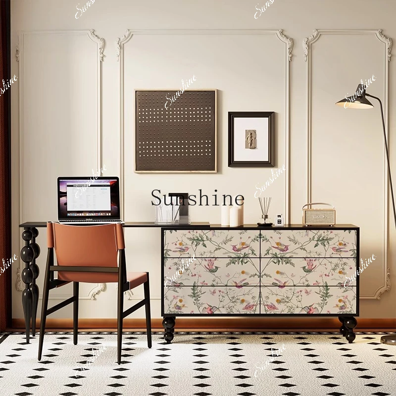 

French simple cream wind six chest chest bedroom bedside chest of drawers FT