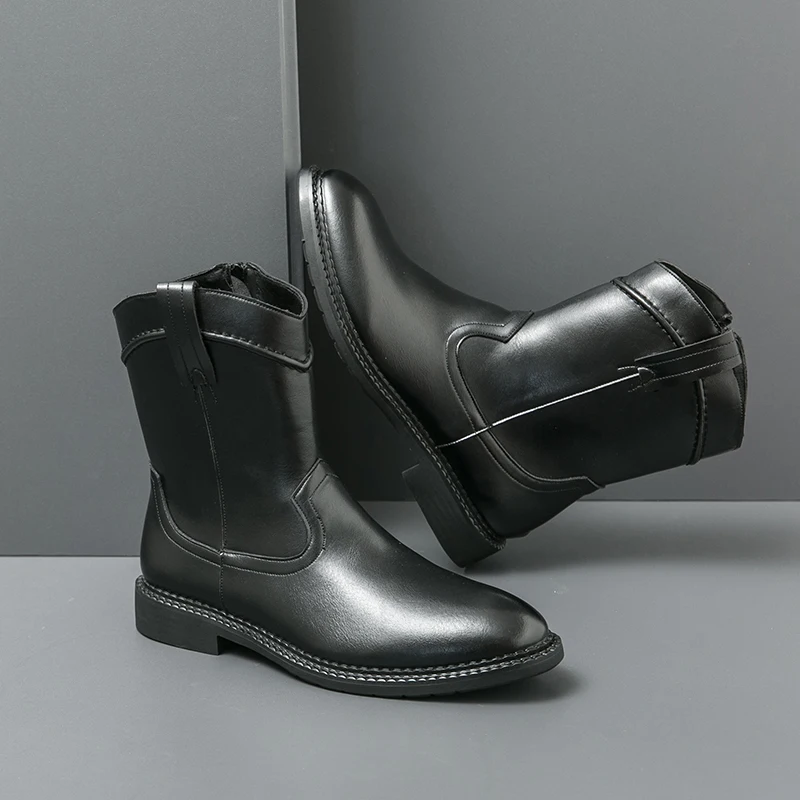 New Men Cowboy Boots Black Brown Side Zipper European and American Fashion Brand Chelsea Boots Knight Boots Size 38-46 Men Boots