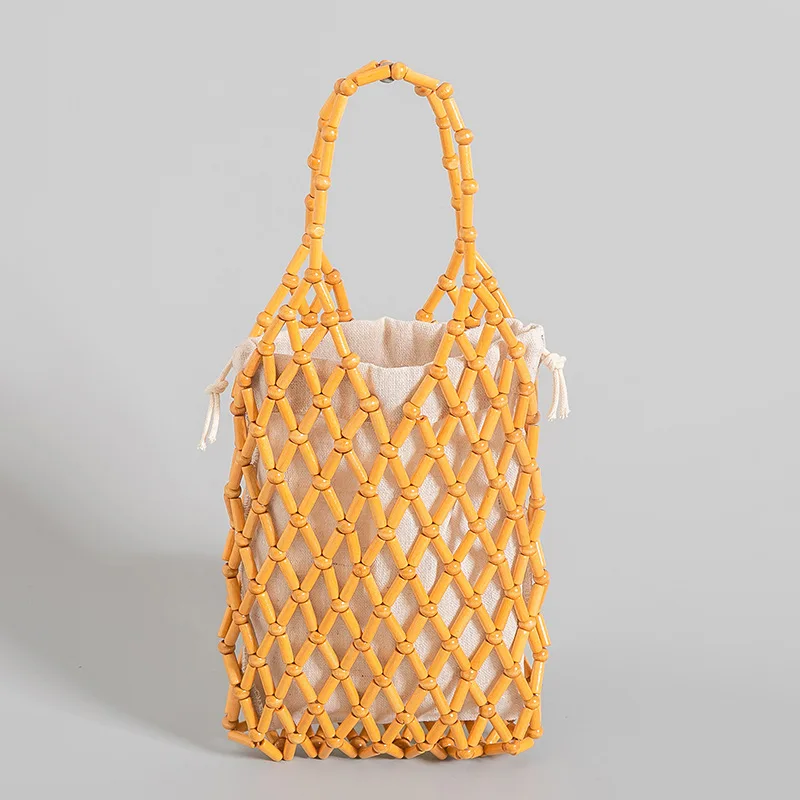 Saint Barth Beach Bag Leisure Vacation Handmade  Handbag Luxury Design Hand-Woven Bag Hollow Wooden Bead Handbag