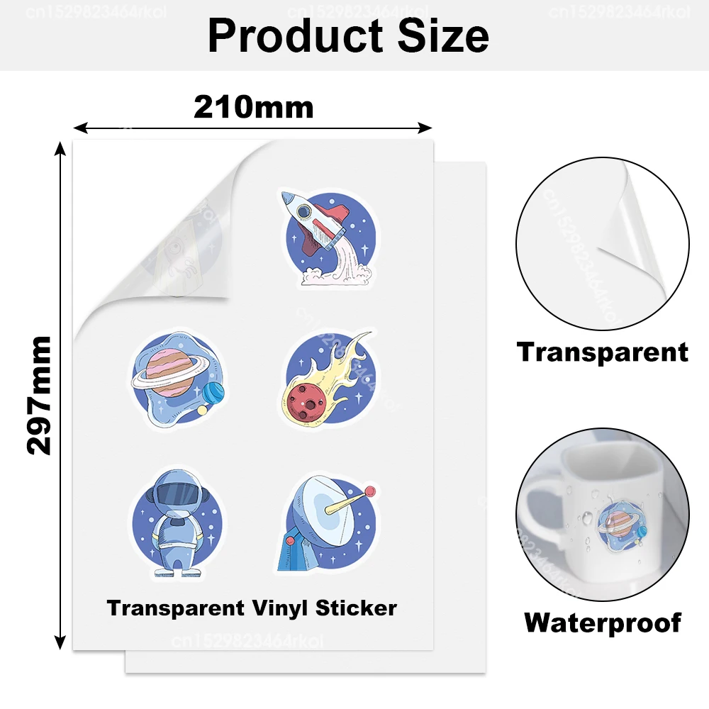 10 Sheets A4 Vinyl Sticker Paper Transparent Printabe Label for Inkjet Printer Self Adhesive Copy Paper Waterproof Sticker Decal