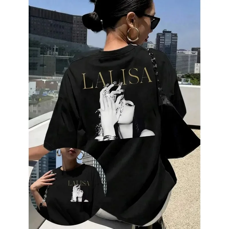 Women's Letter Printed T-shirt LALISA, Lisa Printed Pattern T-shirt, Unisex, Suitable for All Seasons
