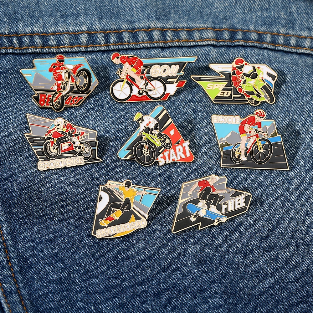 Sporty Beast Speed Motorcycle Enamel Brooches Start Go Sport Bike Bicycle Golden Pins Street Free Skateboard Badge
