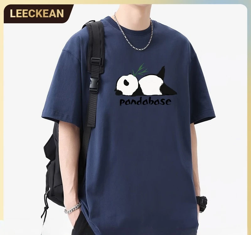 

LEECKEAN pure cotton panda print short-sleeved T-shirt for men, a new summer loose and trendy round-neck half-sleeve T-shirt