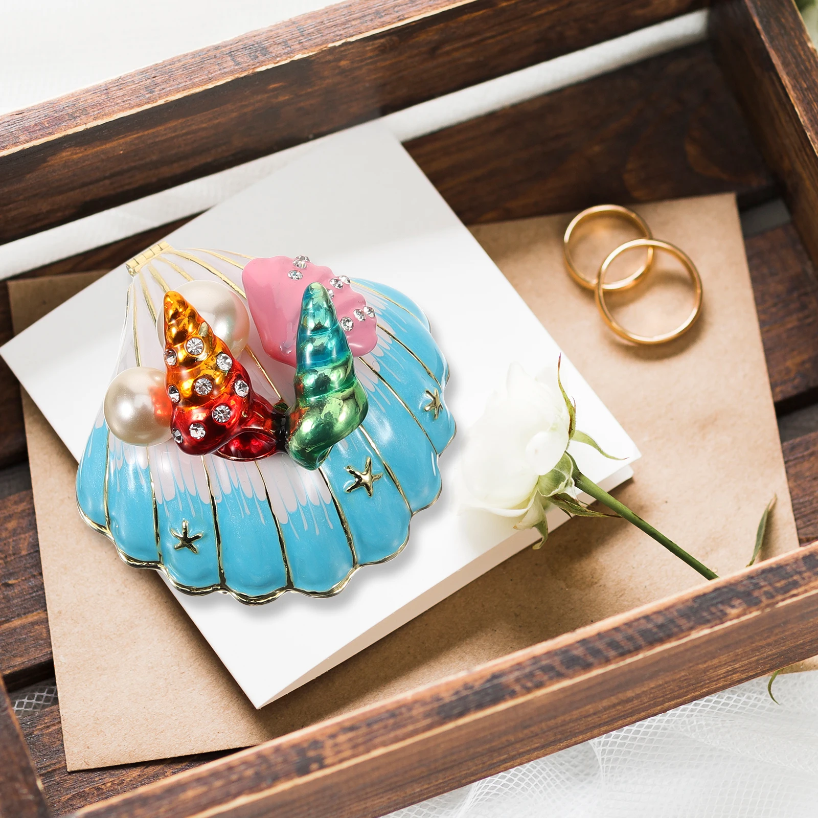 Exquisite Shell Shaped Jewelry Box Seashell Storage Case Decorative Trinket Organizer Gift