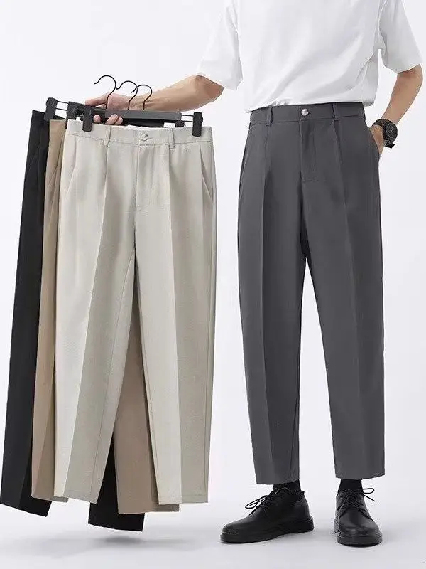 

Высококачественные мужские брюки-шаровары для весны, лета и осени, модные брендовые драпированные брюки-костюм, облегающие повседневные брюки в западном стиле