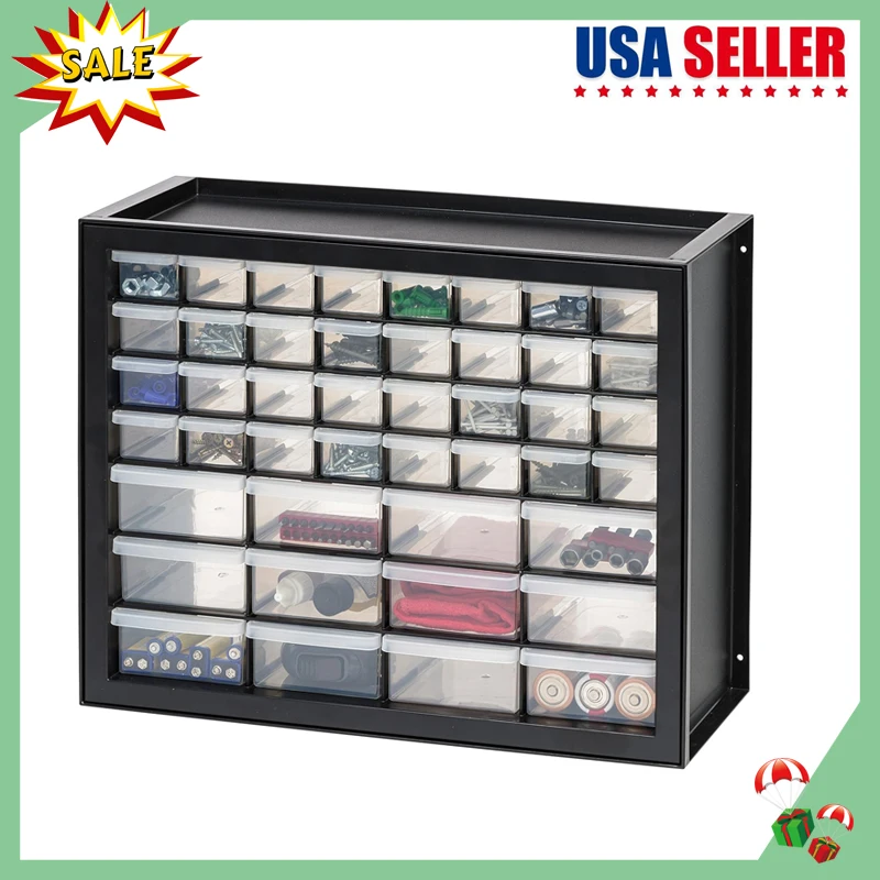 

USA 44 Drawer Stackable Storage Cabinet for Hardware Parts Crafts, Black Small Brick Organizer Utility Chest