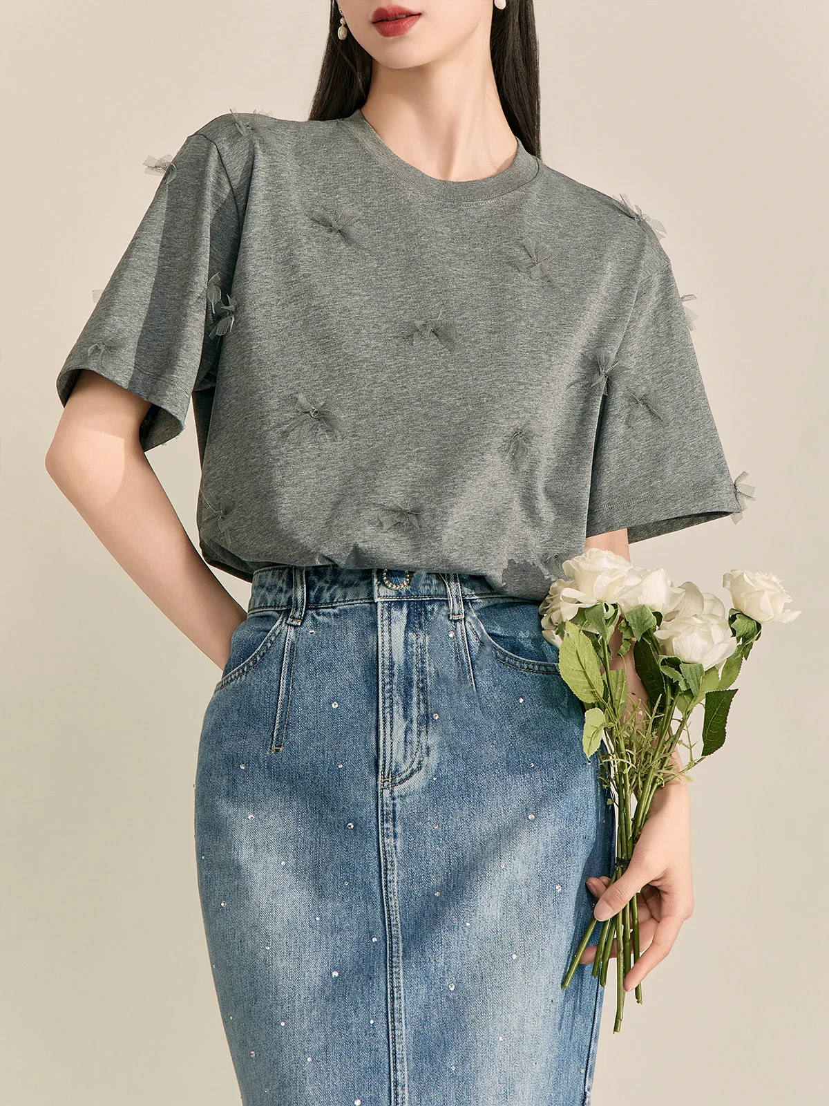 

Комплект с юбкой: уникальный дизайн, красивая ретро-юбка из денима с высокой талией и сетчатыми вставками, модный женский ансамбль