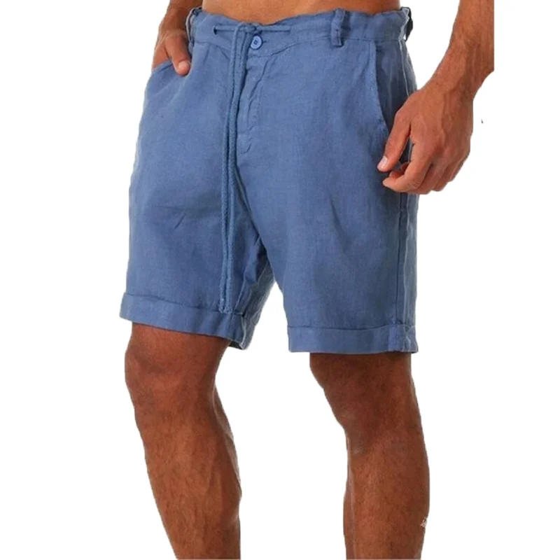 Spring Summer Casual pockets Trousers Shorts Buttons short men Bodybuilding Men's shorts Cotton Linen running shorts