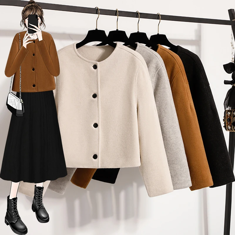 

Women's Double-Faced Camere Long Sve Outerwear Slimming Winter Coat Korean Sle Commute Faion plus Size Jaet