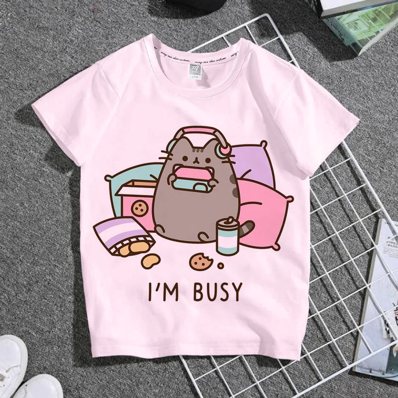 Pusheen Sweet on You Patten Sweet Cute Pure Cotton T-shirt 2026 Summer Unisex Clothing Girlfriend Gift Y2k Style Streetwear