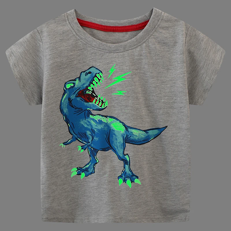 Fashion Boys T-shirt 2024 New Arrivals Summer Luminous Dinosaur Animal Cotton Casual Wear Boys Wear Tops 2-7 Years