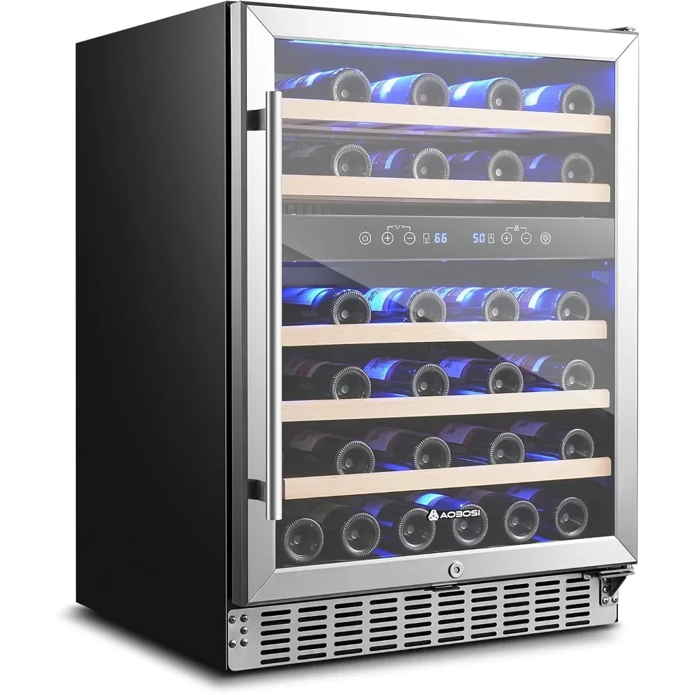 Refrigerador de vinho com porta de vidro de camada dupla e trava de segurança, controle de temperatura digital, refrigerador de vinho autônomo e embutido