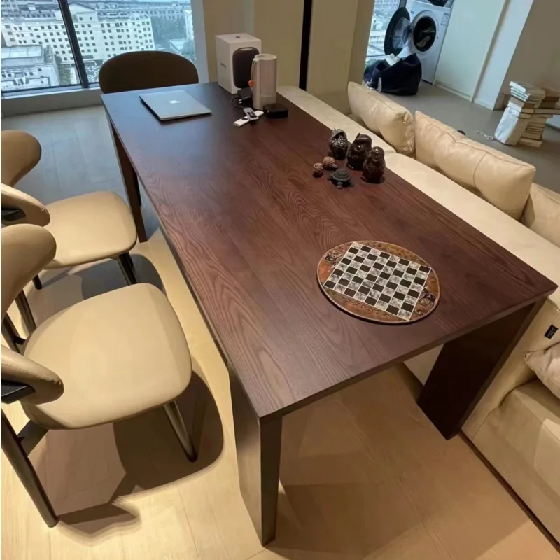 Medieval style modern simple dining table pure solid wood long table desk living room home negotiation