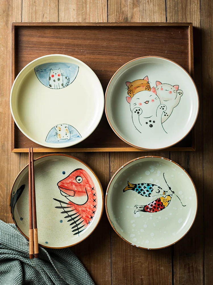 

Новая 8-дюймовая глубокая тарелка с мультяшным рисунком, круглая, красивая посуда, подглазурная раскраска, для дома...