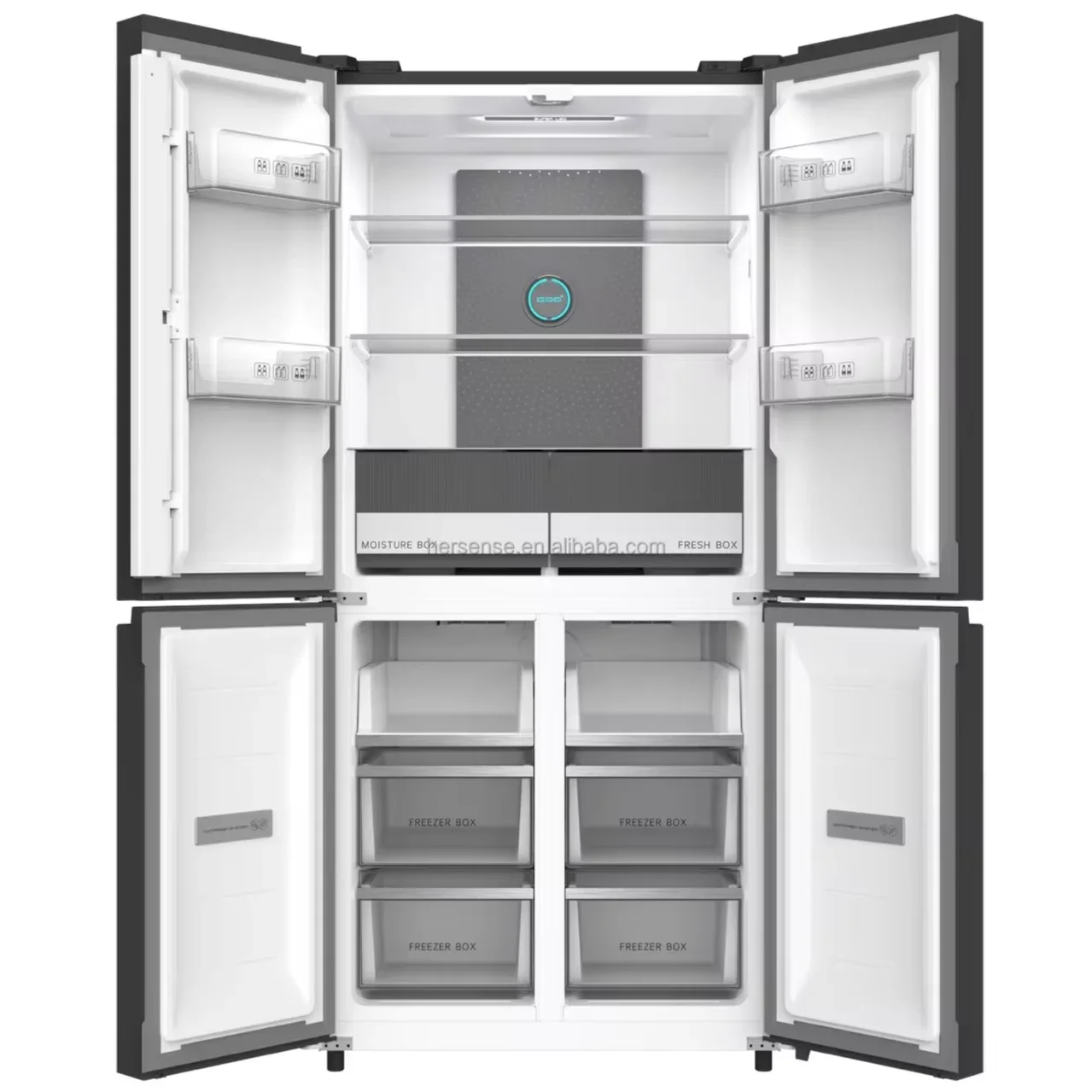 Smart Home 630L Cross 4 Door black refrigerator with  toughened glass air cooled home appliances fridge