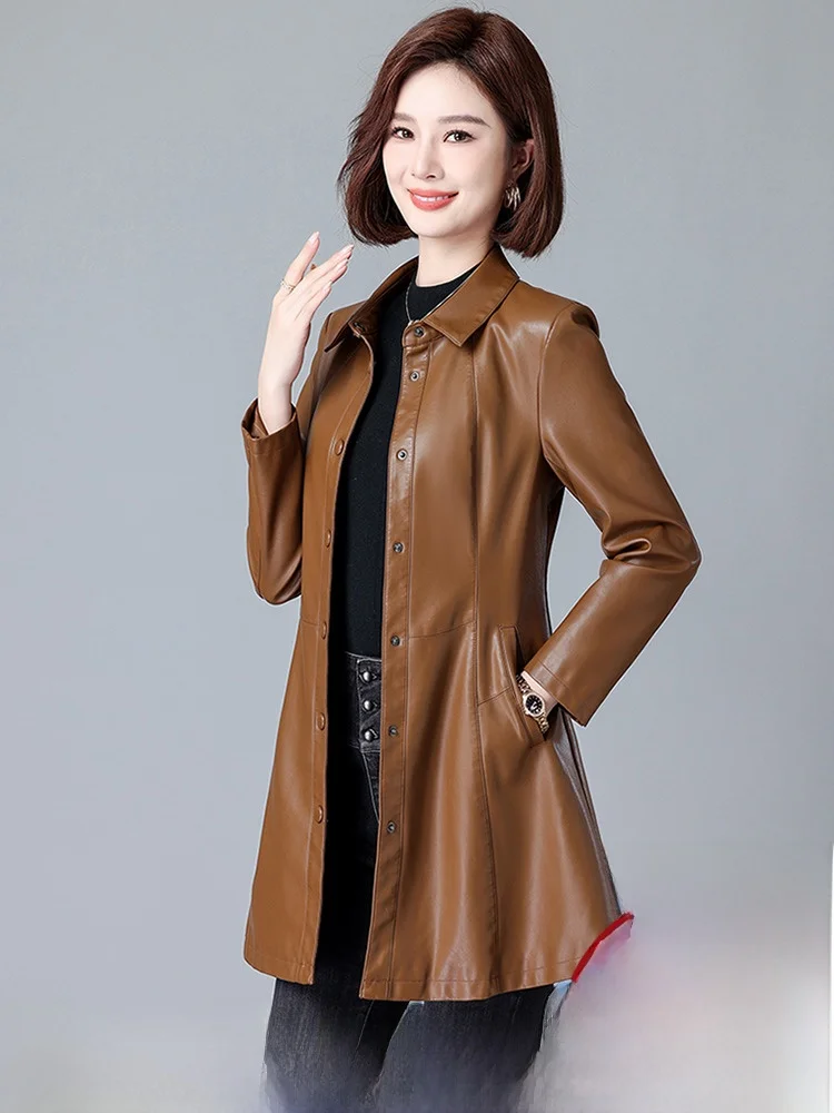 

Женская приталенная кожаная куртка из овчины в корейском стиле, средней длины, осенне-зимняя, новинка, для повседневной носки