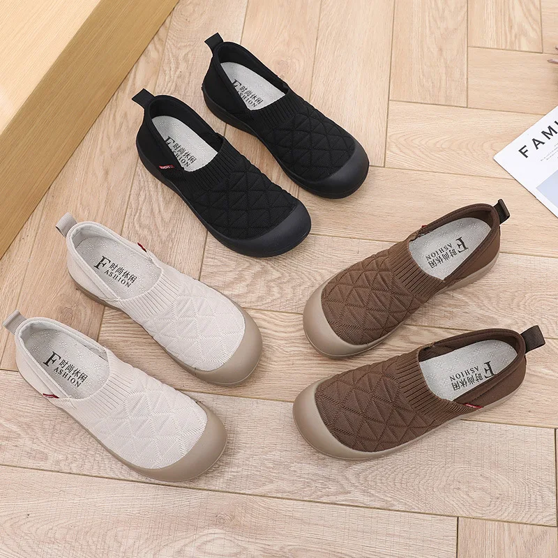 

Autumn Women's Cloth Shoes Soft Sole Upper Fashion Slip-On Casual Walks Light Weight Comfort Daily Wear Versatile Single Shoes