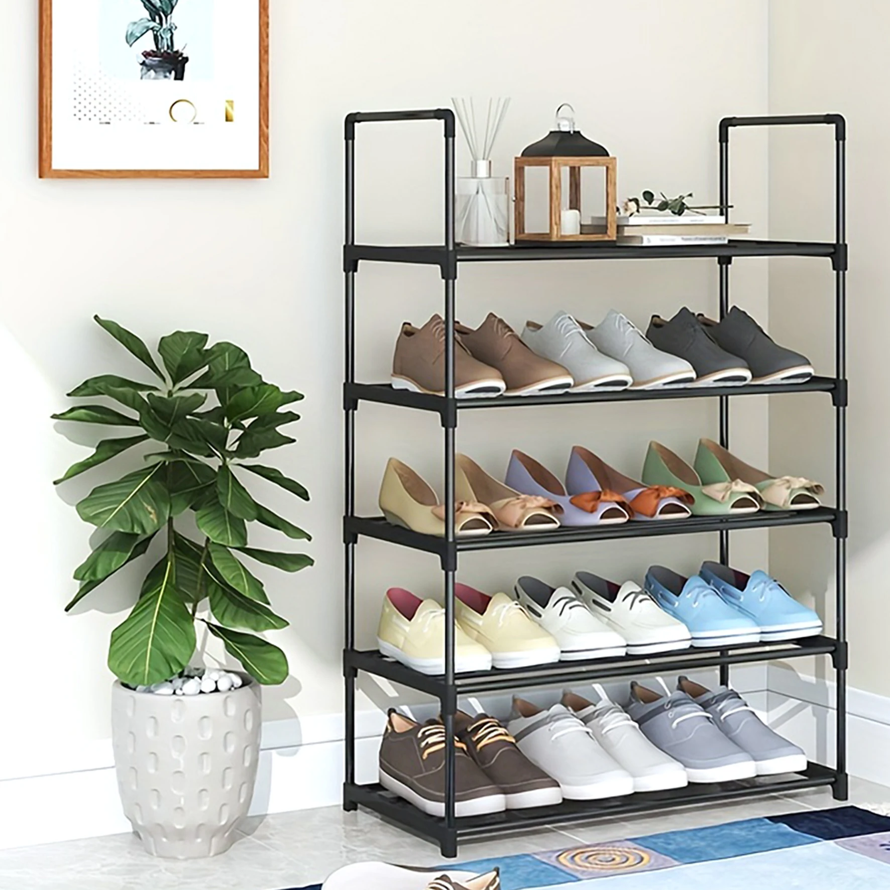 

Полка для обуви 4-уровневая полка для обуви Органайзер для обуви, прочная полка для обуви для шкафа, штабелируемая полка для обуви