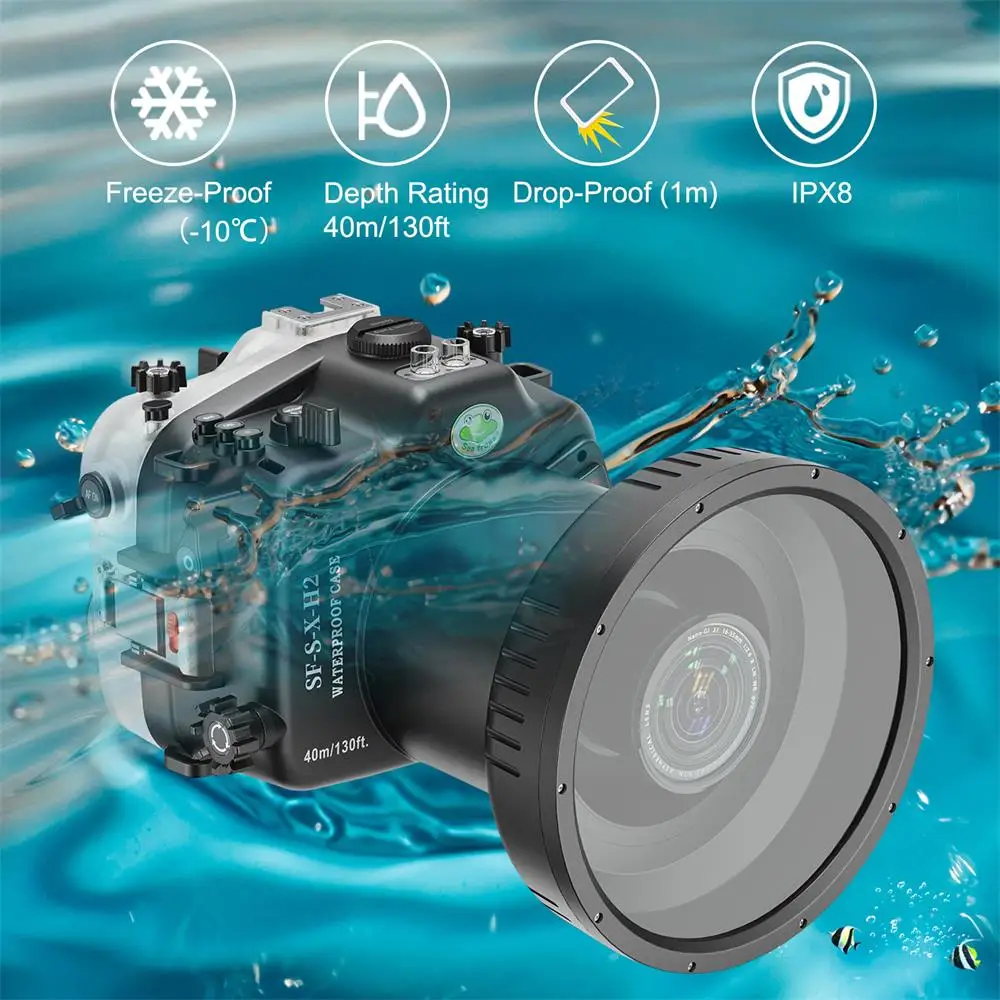 Seafrogs Aquabox Diving Housing Case With 6“ Long Flat Standard Port For FUJIFILM X-H2/X-H2S  XF 16-55  XC16-50  XF18-55 Lens