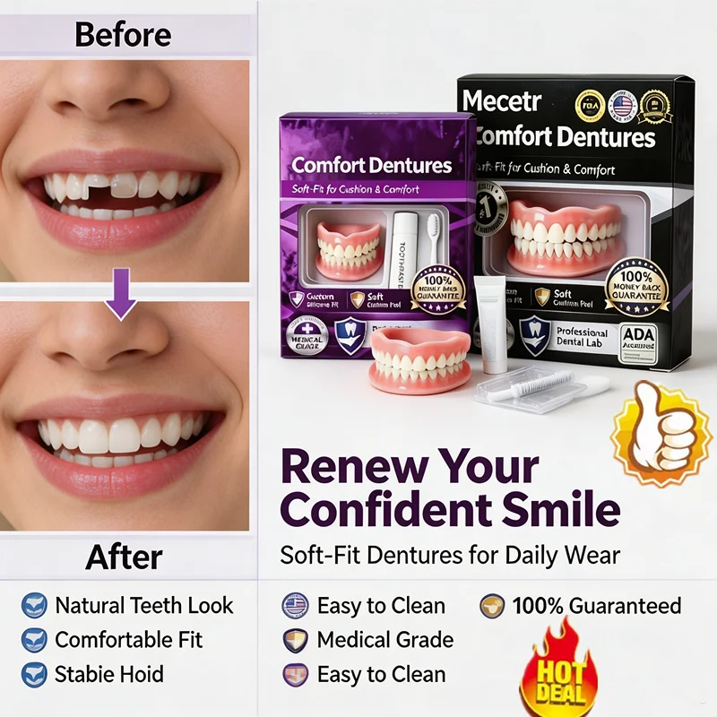Soft Silicone Instant Smile Full Denture Kit Comfortable Fit Upper Lower Decorative Teeth Covers Cosmetic Oral Accessory