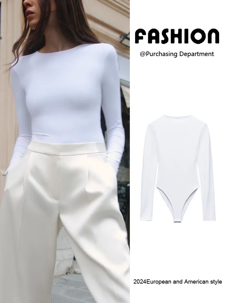 

Spring New Arrival Women's Jumpsuit Elastic Slimming Long Sleeve round Neck High Waist Short Pants Comfortable Commute Style