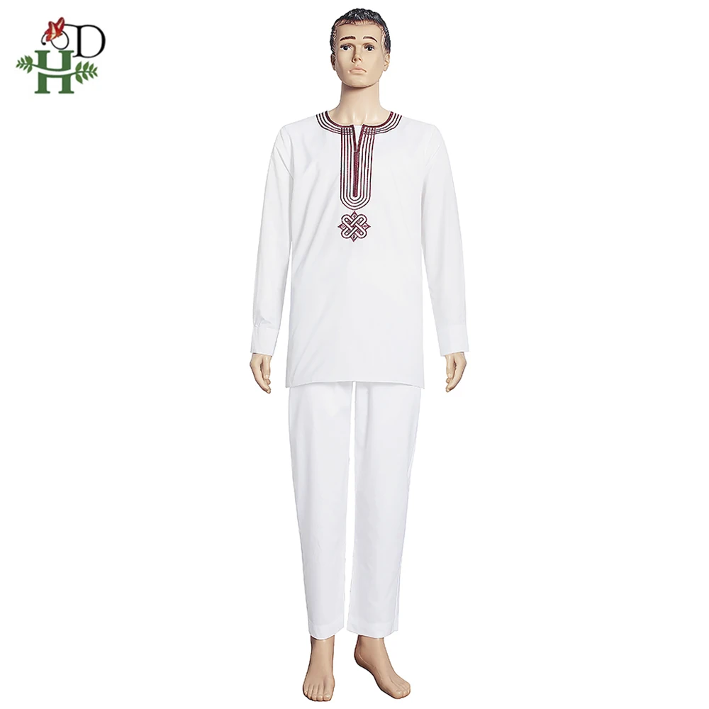 H&D Embroidered Dashiki Agbada Men African Traditional Clothes Ankara Outfit Cover Shirt Pants 3 PCS Suit Muslim Sets