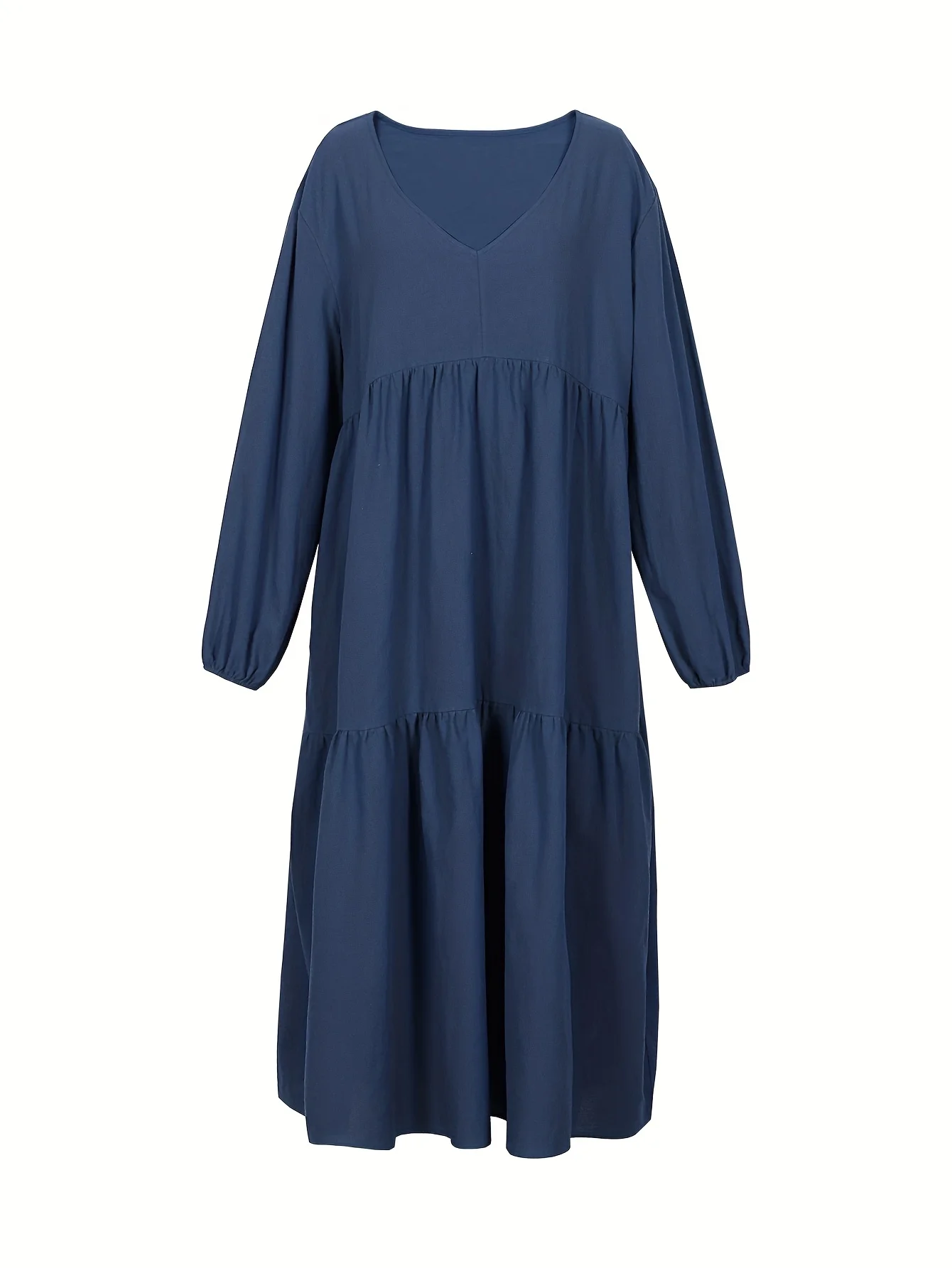 فستان نسائي فضفاض بأكمام طويلة بلون نقي مطوي ورقبة على شكل حرف V أساسي لحفلات العودة للوطن فساتين طويلة غير رسمية للنساء #2