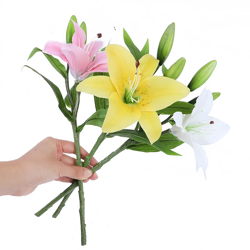 5pcs 38cm Artificial Lily Flower Branch Real Touch Soft PVC Fake Flower Wedding Decor Home Desktop Ornaments Floral Arrangement