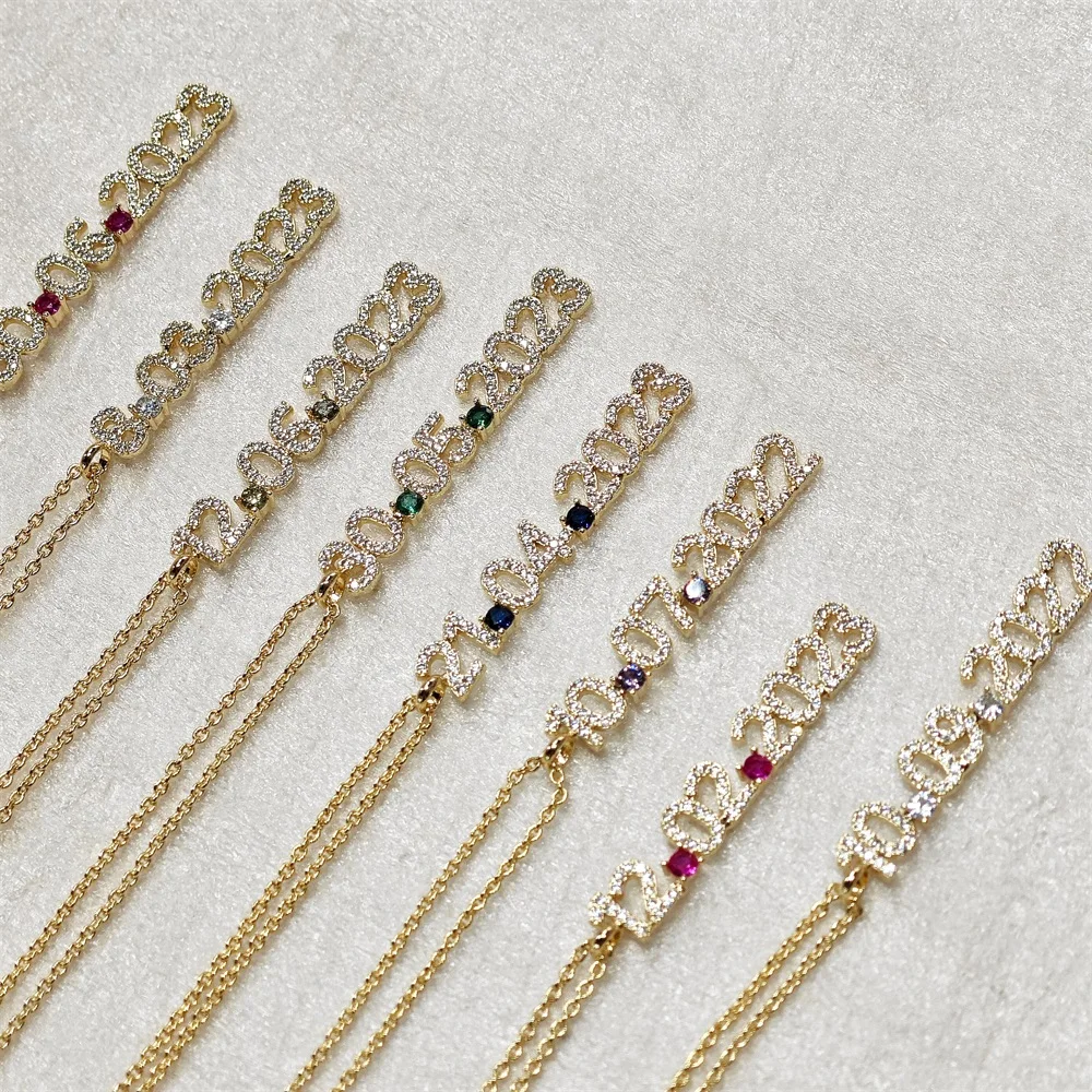 2023 Personalized Anniversary Date Necklace Custom Birthstone Zircon Number Necklace For Women Birthday Jewelry Gifts