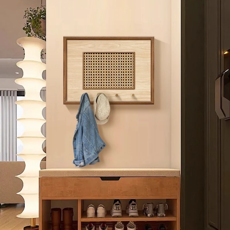 

Mid-Century Circuit Breaker Cover Rattan Electric Meter Box with Hook Living Room Covered Decor Painting Cable Box Wall Stickers