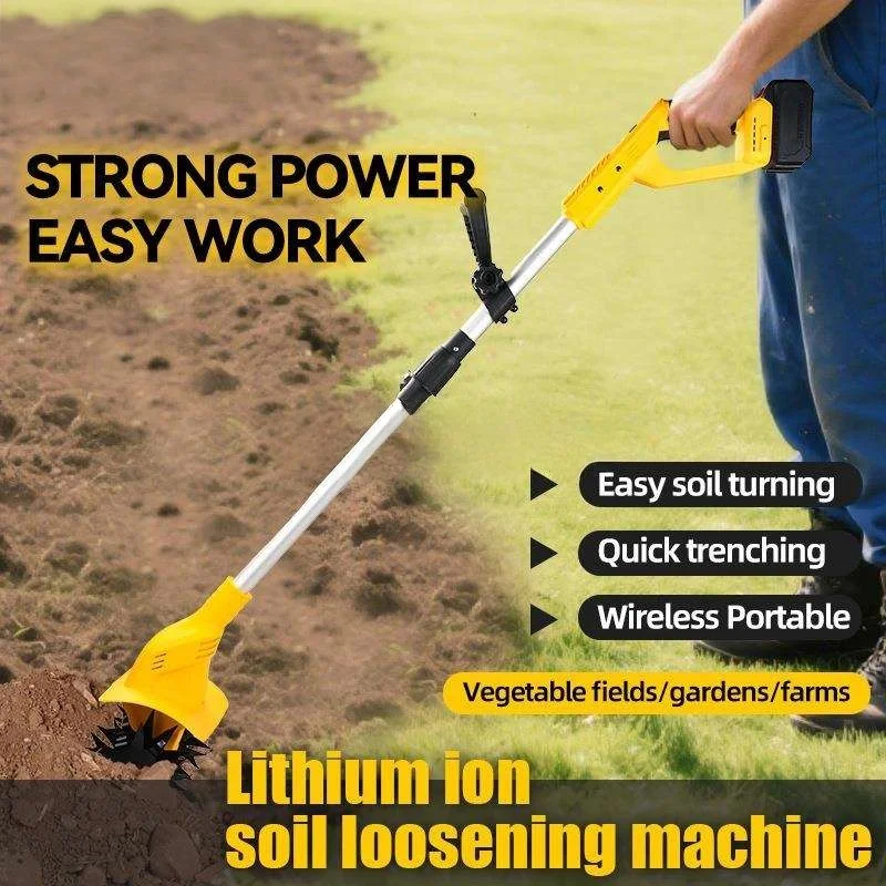 Cordless Electric Mini Rotary Tiller Battery Powered Handheld Soil Cultivator Adjustable Shaft Garden Loosening Weeding Machine