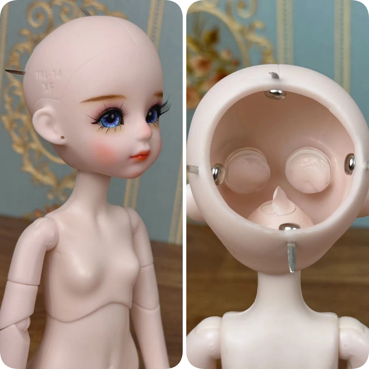 New Cute 30cm Doll Head 1/6 BJD Doll DIY Practice Makeup Whole Doll Toy Gift for Children and Girls (Open Head Can Change Eyes)