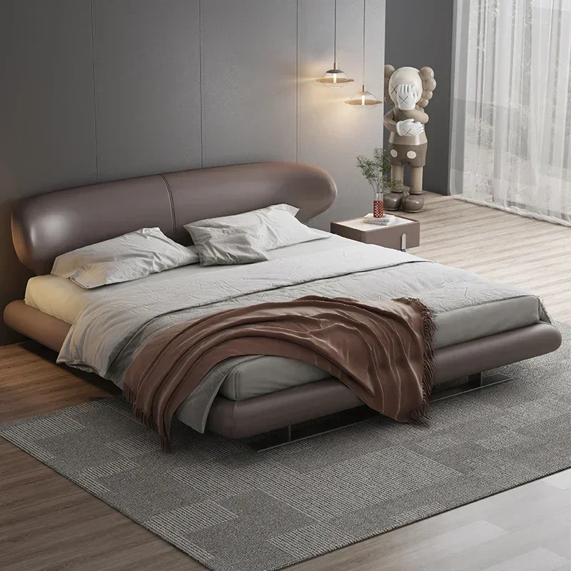 Modern Leather Bed Minimalist Master Bedroom Suspended Bed Personality Fashion High-End Atmosphere