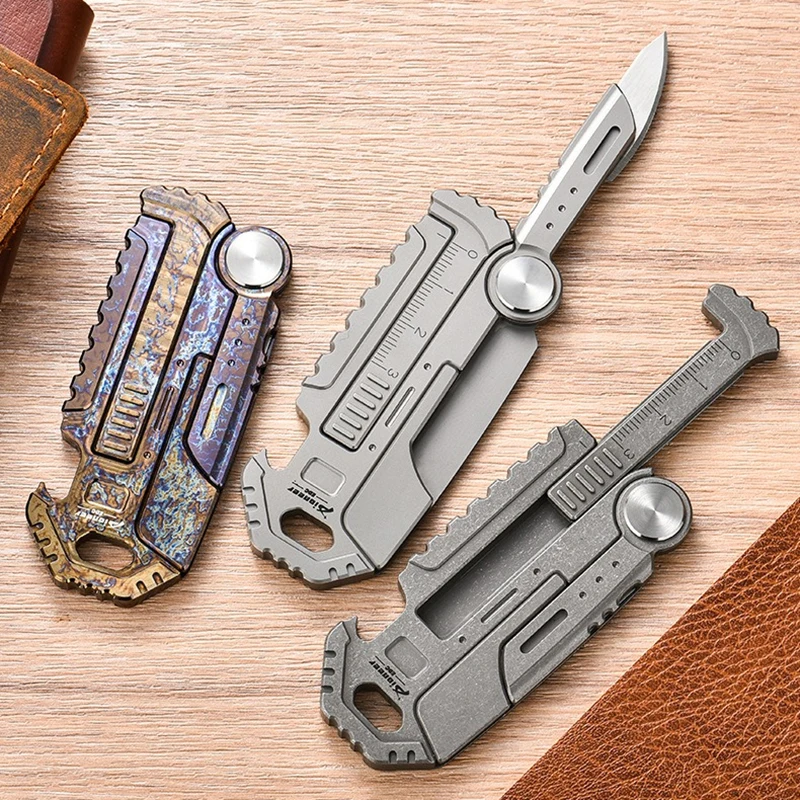 Titanium Alloy Multi-Tool Keychain EDC Pocket Tool With Bottle Opener, Ruler, Hidden Knife, Portable Men's Waist Hanging Pendant