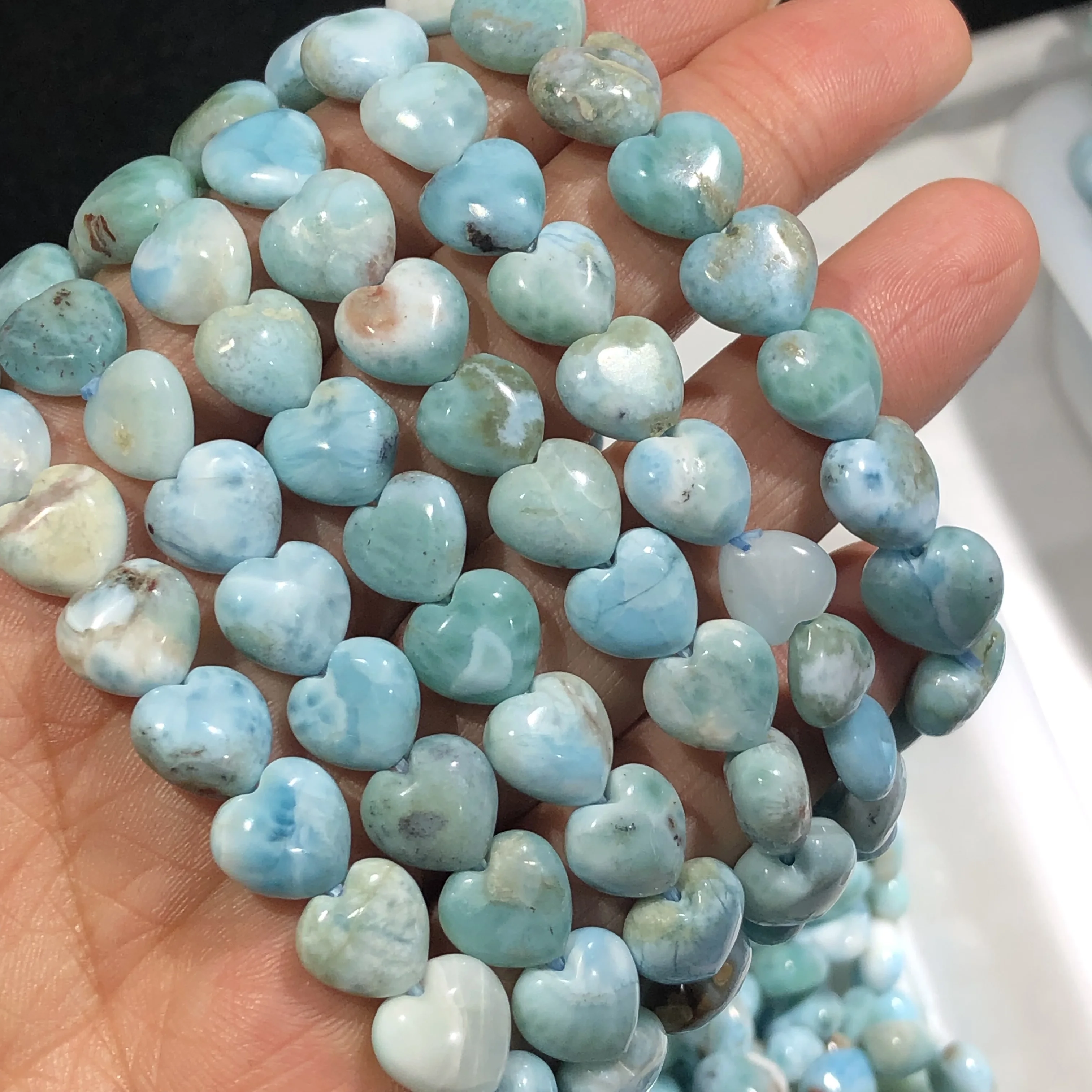 

1 Pc Fengbaowu Natural Dominica Larimar Heart Bracelet Reiki Healing Stone Fashion Jewelry Gift For Women Men