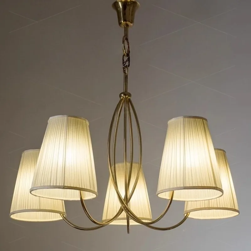Austrian Cloth Art Ceiling Chandeliers Brass Minimalist Foyer Dining Room Bedroom LED Pendant Lights Luminaires Villa Homestay
