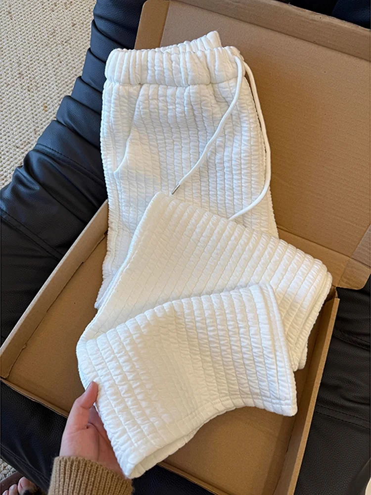 

Thiened Cotton Pants Men's Women's Autumn Winter Anti-Cold Couple Long Pants American Vertical Stripes Sandwich Cotton Pants