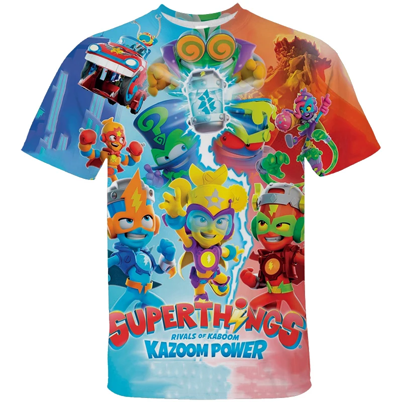 Camiseta de juego Superthings Kazoom Power, camisetas con estampado de dibujos animados para niños y niñas, camiseta informal de manga corta de verano, ropa para niños