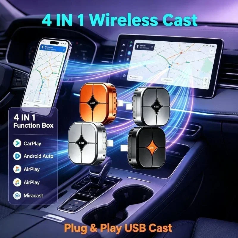 Ota Upgradable Usb Cast Box With 5G Bt5.0 Realizes Screen Mirroring For Road Trip In-Car Audio Visual Enjoyment
