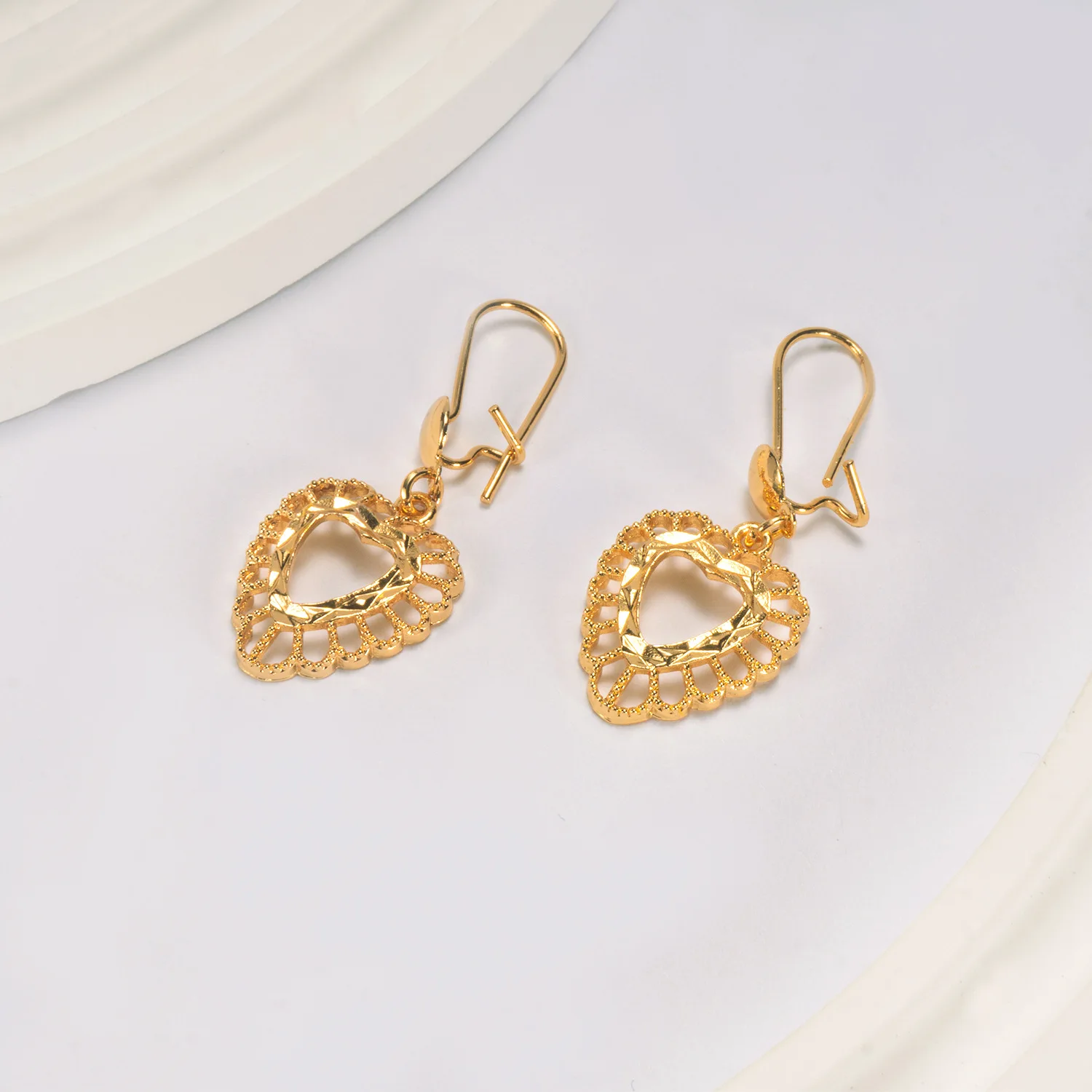 9999 Gold Dubai Limited Edition Valentine's Day Collection Earrings - Sweetly Hollowed-out Heart Enamel Luxury-Inspired Earrings